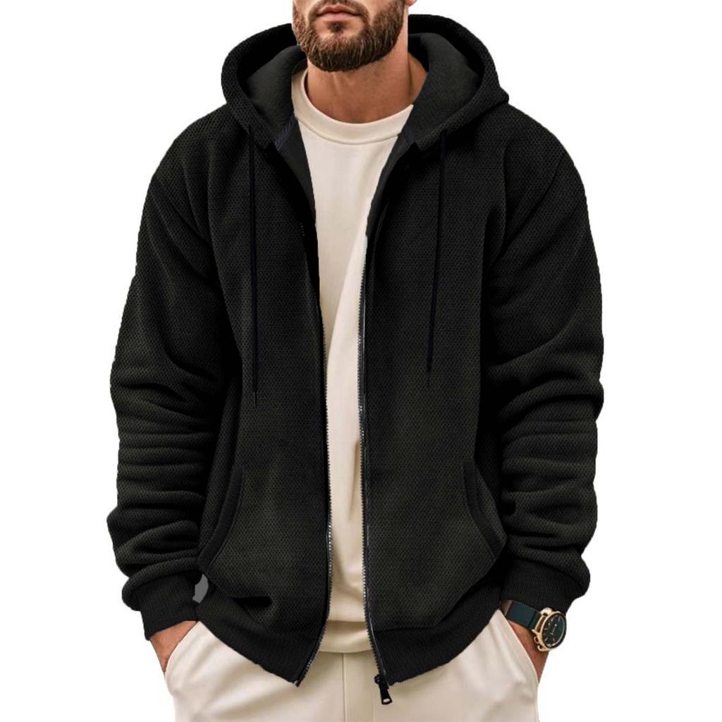 Men'S Winter Zipper Hooded Fleece Sweatshirt With Patch Pocket Casual Jacket