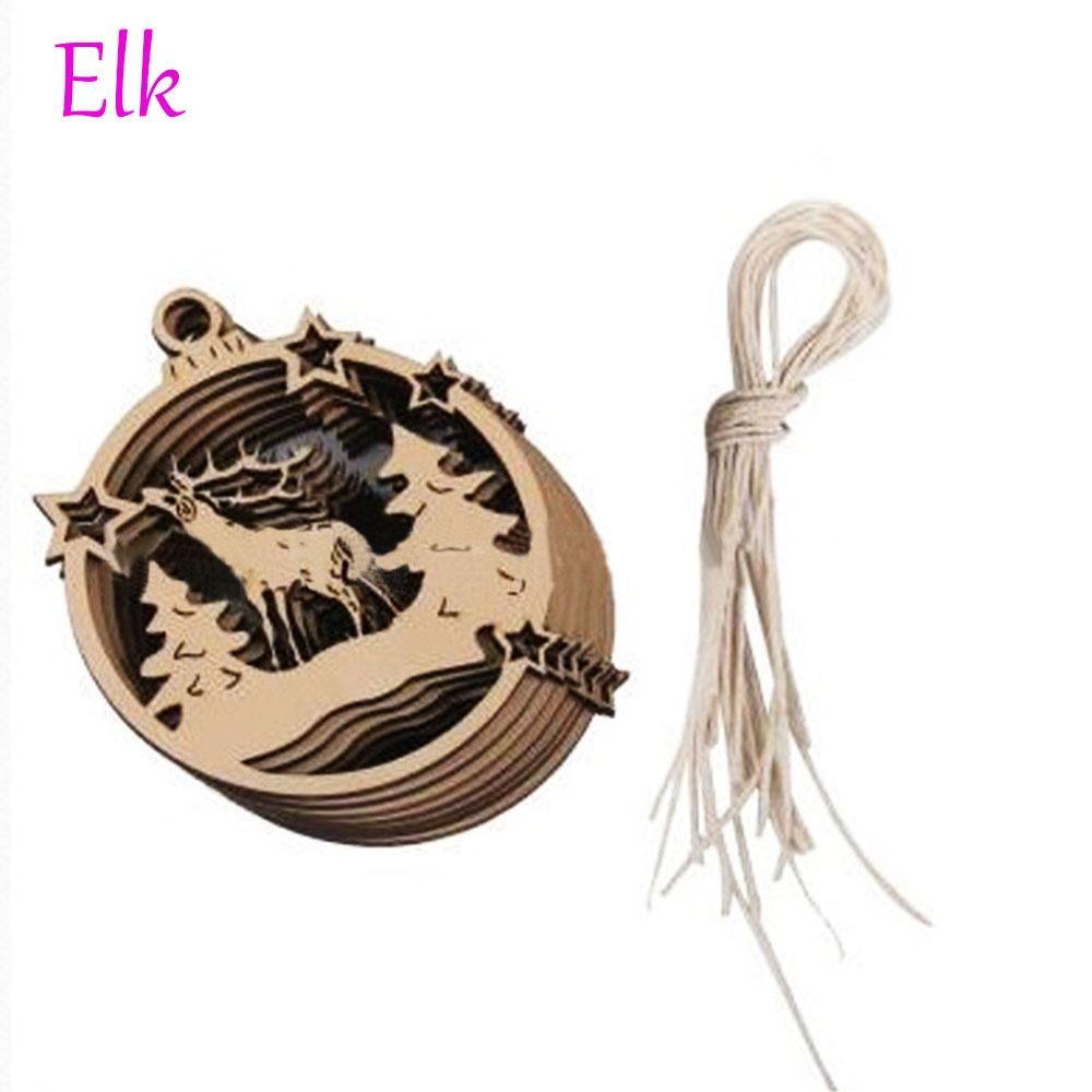 10pcs Party Supplies Gift DIY Christmas Decor Wood Tree Ornaments Pendant Decorations