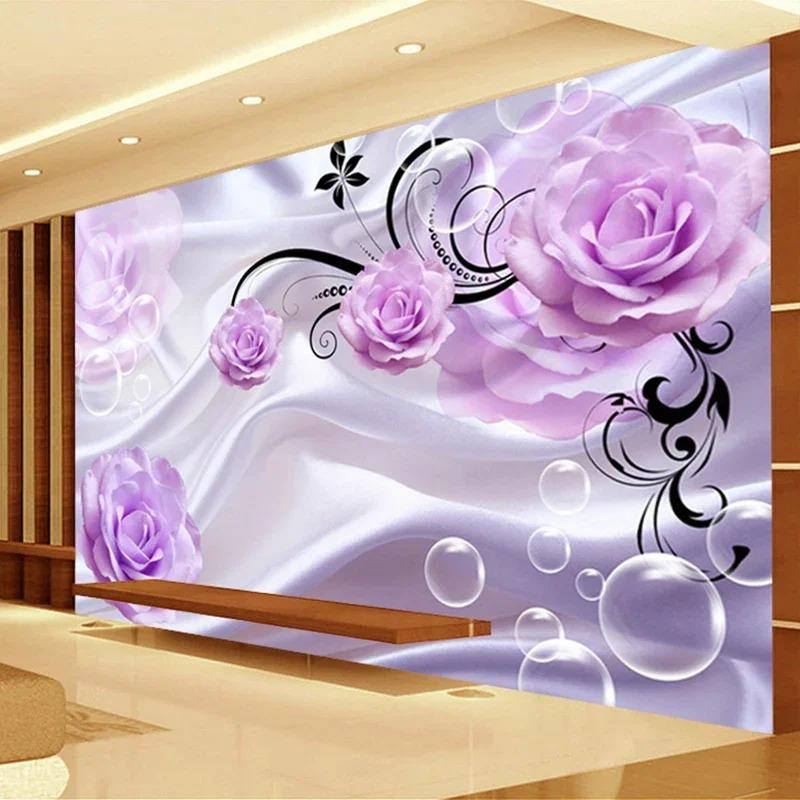 Custom Photo Wallpaper 3D Floral Purple Rose Silk Background Modern Simple Romantic Living Room Bedroom Wall Design Mural Paper