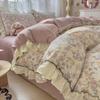 Korean Style Puff Gauze Lace Bedding Set - 4-Piece for Children's Dormitory Bed.