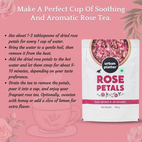 Urban Platter Sonnengetrocknete Rosenblätter, 100g (100 % essbar, sonnengetrocknet | Gulab Patti | Getrocknete Rosenblätter | Verwendung in Tee, Backen, Rosenwasserherstellung, Basteln)