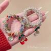 Cherry Shaped Alloy Hair Tie with Sparkling Rhinestones Convertible To Hair Rope Multifunctinal Wrist Bracelet
