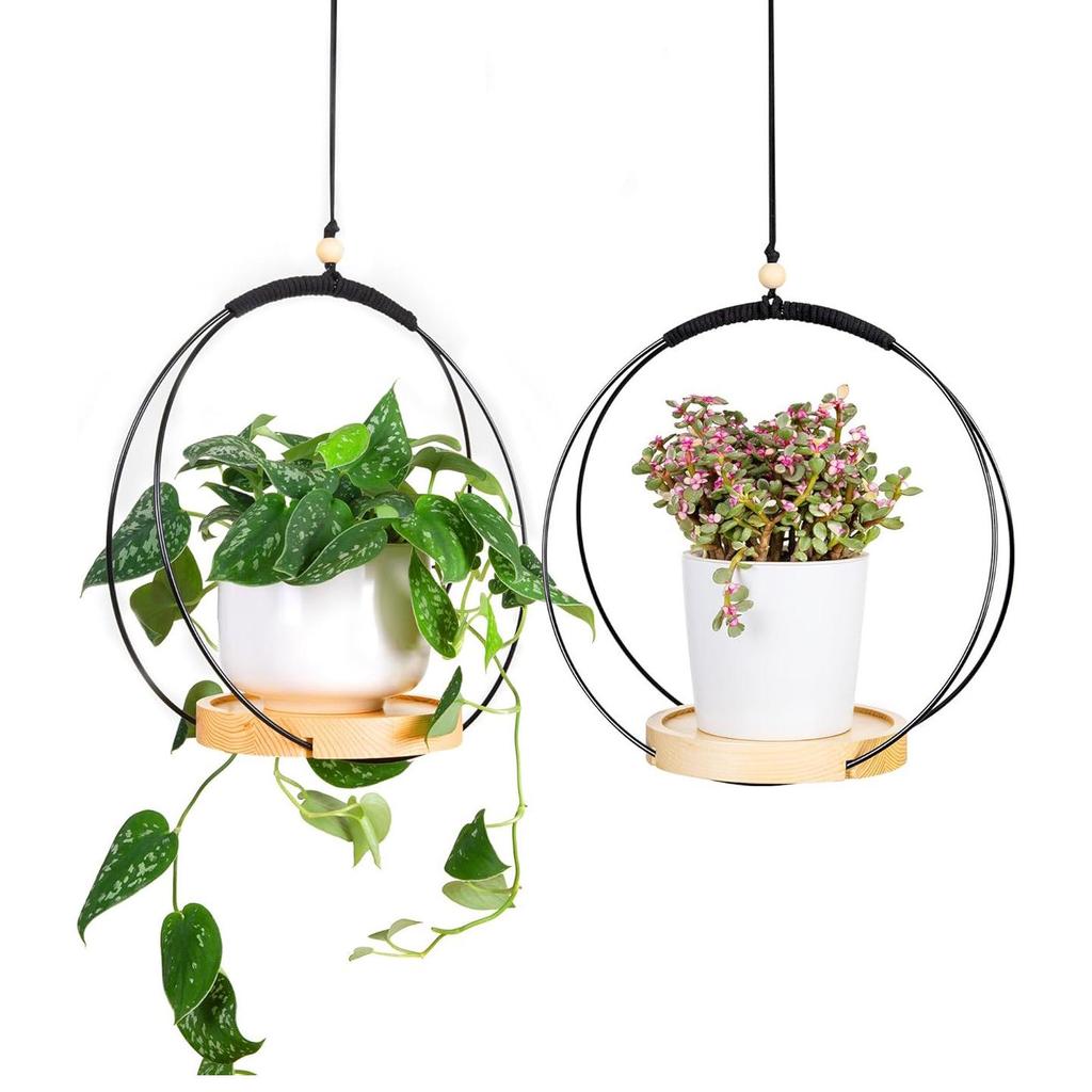 Creative Round Hanging Basket & Flower Wreath Pot - Aerial Wood Plant Stand Ornament