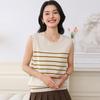 Damen Rundhals Ärmellos Locker Geschnitten Gestreift Baumwollstrick Tanktop Bluse