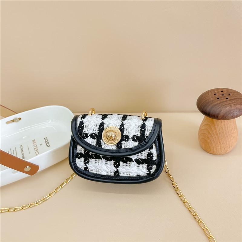 

Stylish Mini Pu Leather Checker Pattern Crossbody Bag For Children With Fashionable Appeal BlackWhite Mix