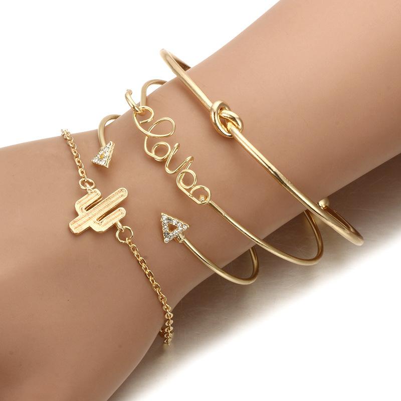 Europe and The United States Cactus Bracelet Triangle Opening Bracelet Love Diamond Knotted Bracelet Four-piece Suit.