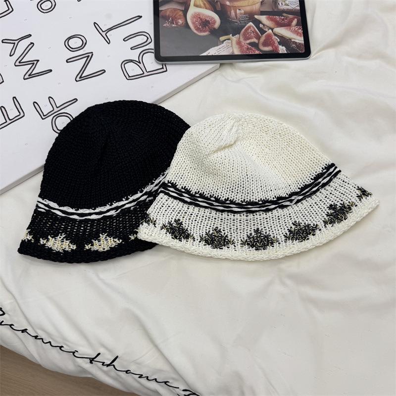 Jacquard Knit Fisherman Hat for Women, Spring Sun Protection, Wide Brim, Breathable, Versatile Bucket Hat, Summer Bucket Hat