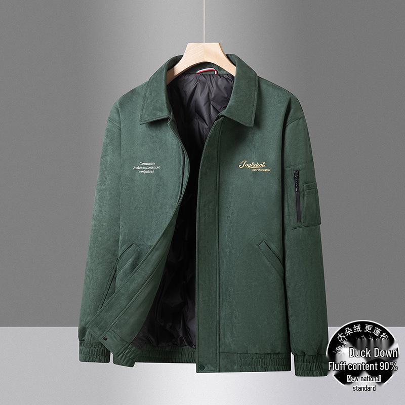 Мужская зимняя пуховая куртка  Толстый младший брат  большого размера - Модный американский пальто с лацканами 2025 8XL (130-140 kg) зелёный
