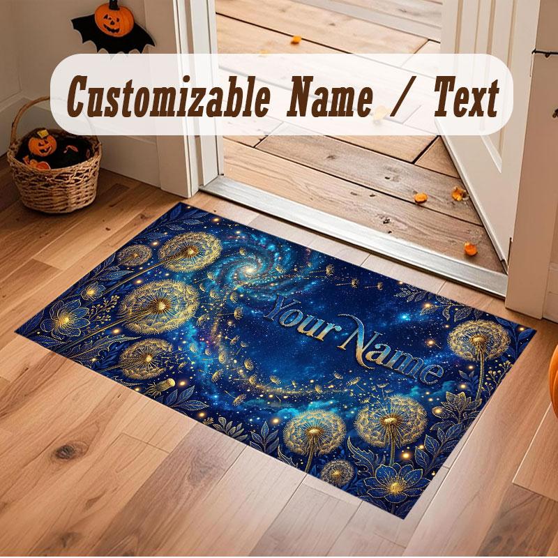 Tapete de Chão de Veludo Cristal Tema Cósmico Espacial Nome Personalizado Texto Tapete Quente Decoração de Casa
