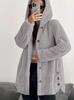 Cappotto di Peluche Morbido da Donna Autunno/Inverno 2025 Europa, Colore Unito, Manica Lunga, con Cappuccio, Vestibilità Larga