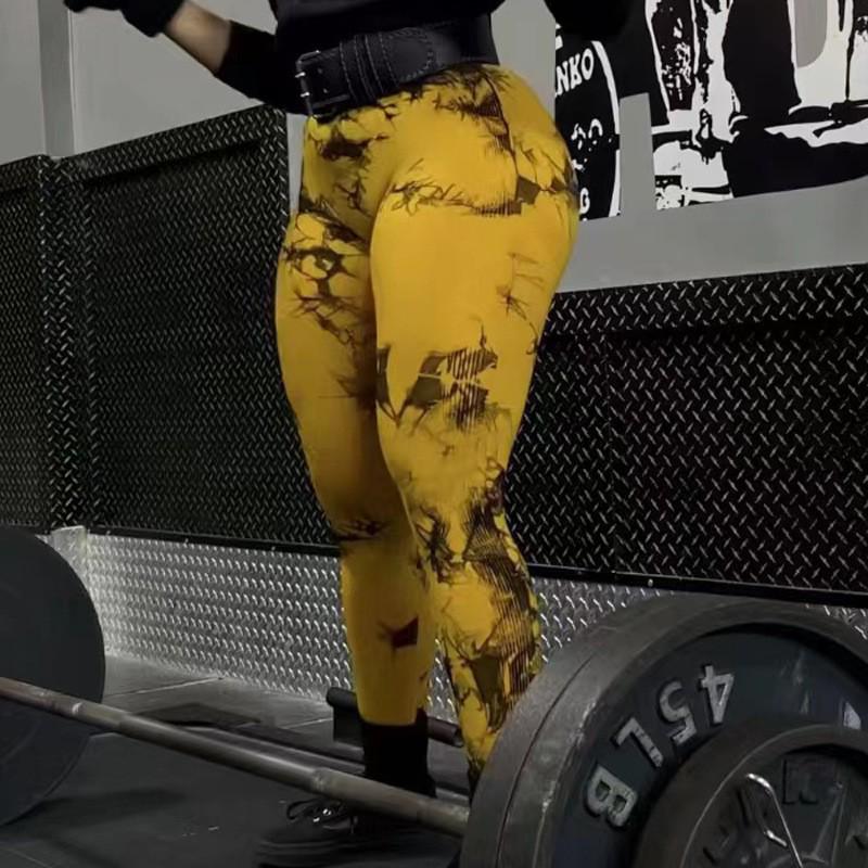 Women's Tie-Dye Peach Yoga Leggings - High Waist, Hip Lift, Sports & Running Fitness Pants