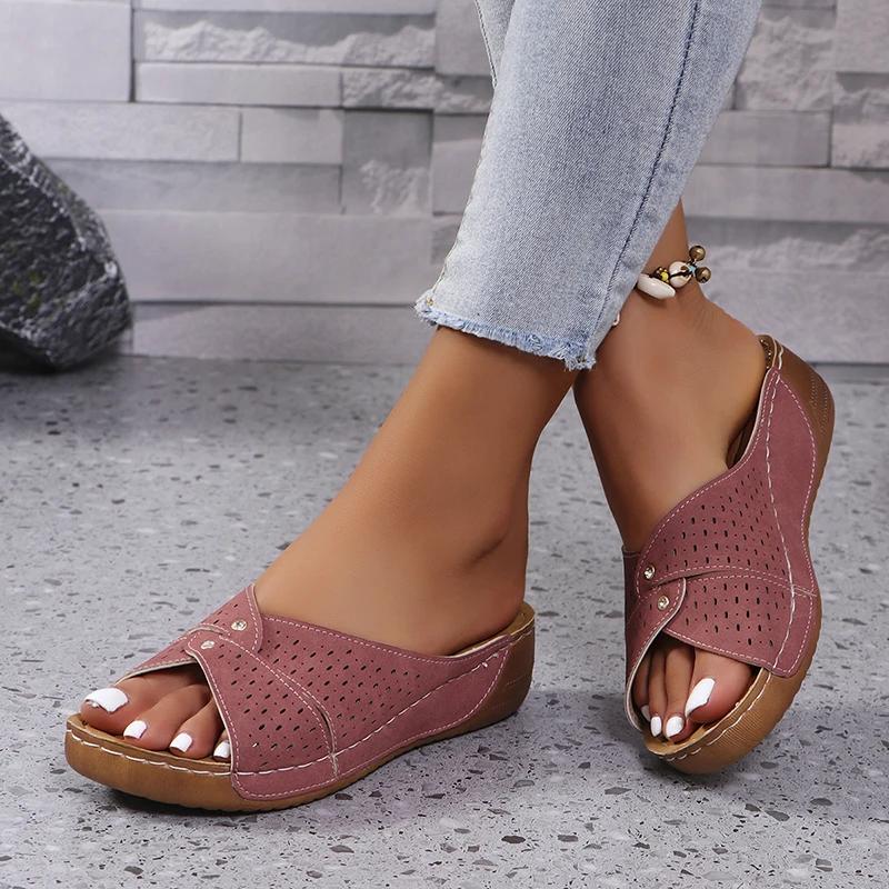 Fashion Fashion Cross Strap Platform Slippers Women Summer Open Toe Med Heels Sandals Woman Slides 2025 Light Non-Slip Beach Flip Flops