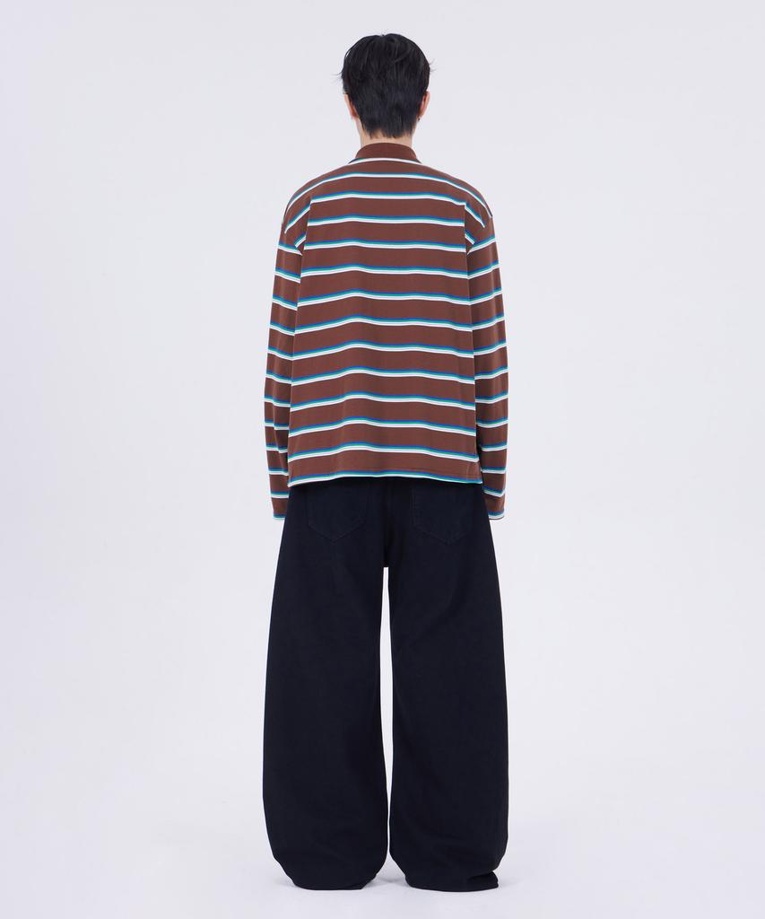 GLW Oversized Striped Collared T-Shirt Brown