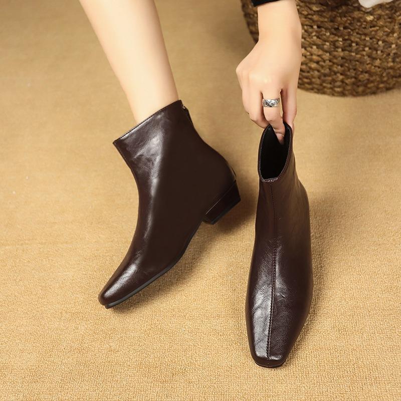 Square Head Thick Heel Short Boots Women's Autumn and Winter New Martin Boots Trendy Chelsea Elastic Thin Boots
