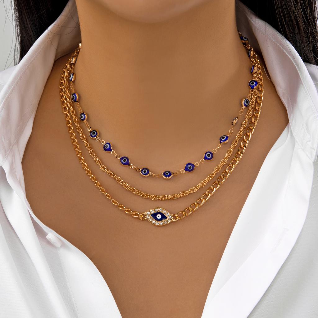Kadınlar İçin Klasik Kolye Ucu Mikro Zirkon Türk Şanslı Nazar Avuç İçi Haç İnci Çok Katmanlı Metal Zincir Choker Takı