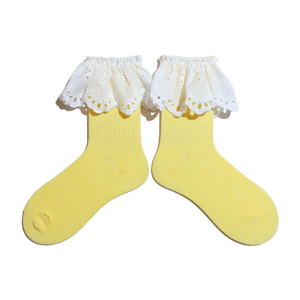 

Solid Color Sweet Stockings Breathable Cotton Socks New Mid-tube Socks жовтий