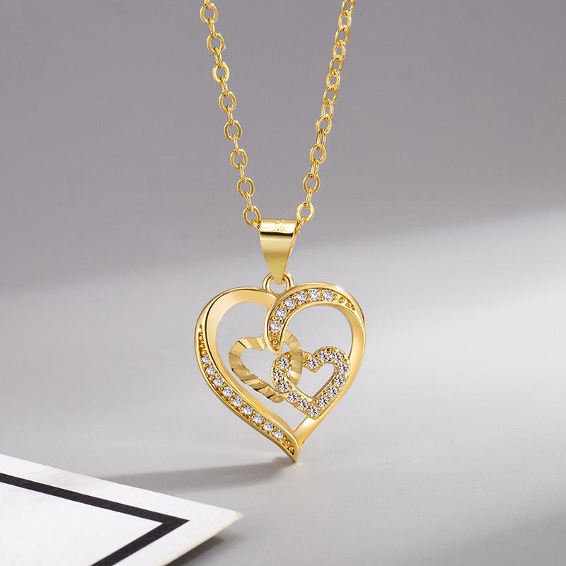 Ожерелье  Двойное Сердце  - Высококачественное Женское Модное Ожерелье-цепочка на Ключицы в Форме Сердца