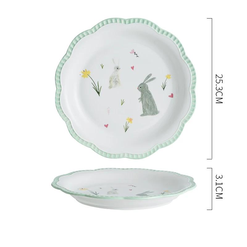 Ensemble d'assiettes et de bols en céramique dentelle européenne Ins Créatif Mignon Restaurant Hôtel Bol à salade Bols à soupe Assiettes à dîner Vaisselle de table pour la maison