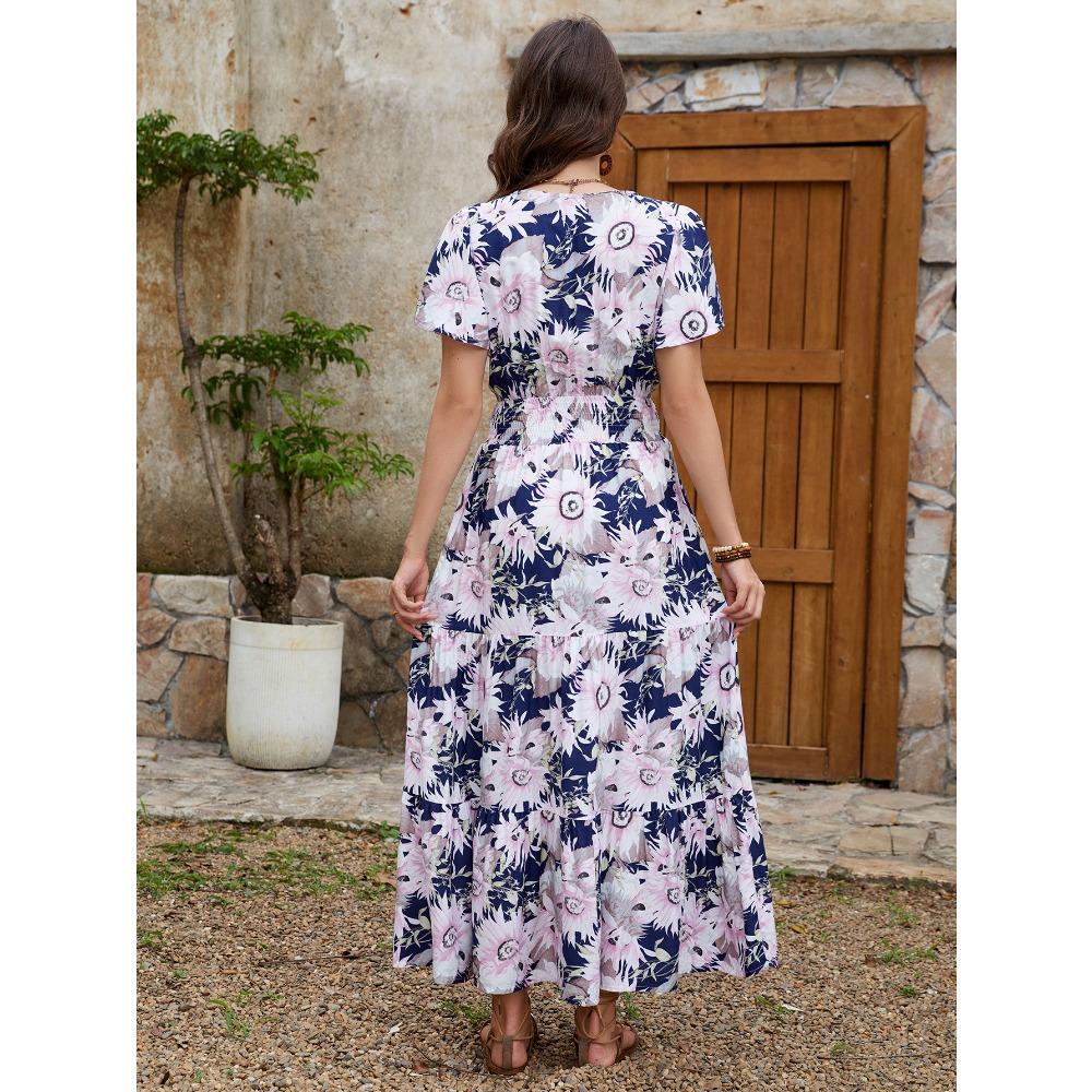 Damenkleider Neue Mode Kleider Taillenschlank Große Schwingkleider Urlaub Strandkleider