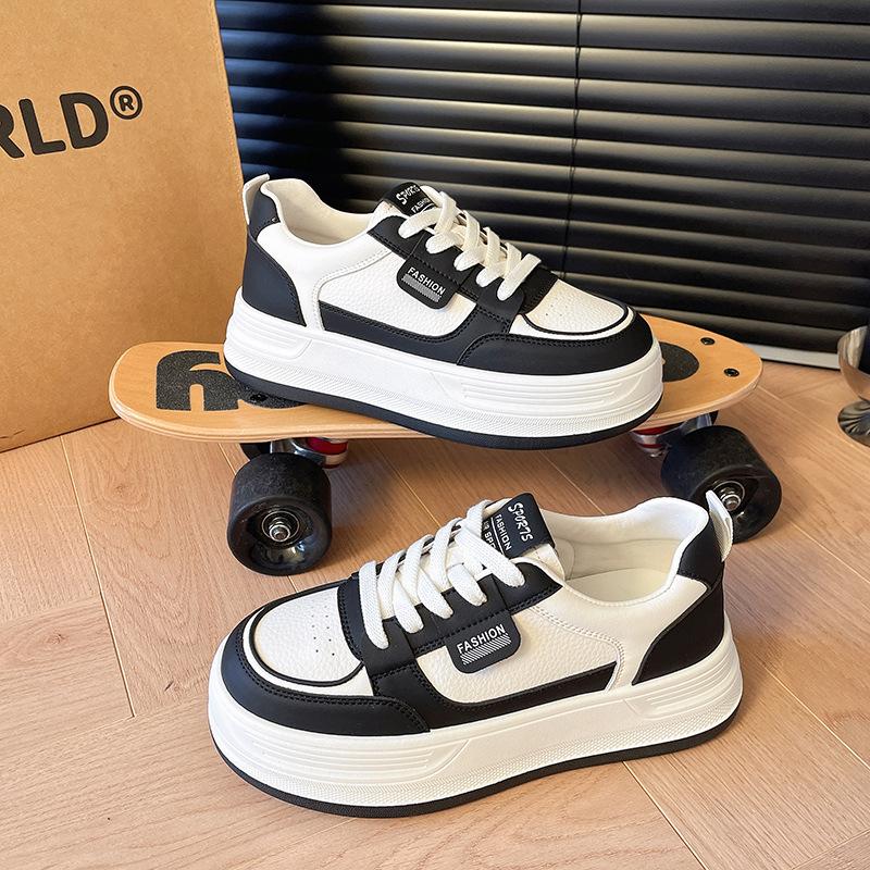 Platform white shoes women's 2025 autumn new leather versatile sports and leisure shoes comfortable soft sole lightweight board shoes women