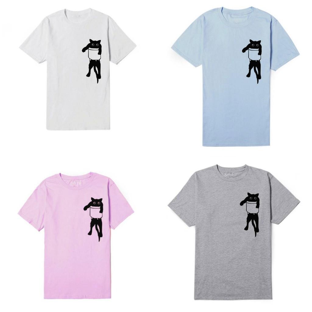 Stylish Women Solid Simple Cat T-shirt Loose Short Sleeve Casual Top Pullover