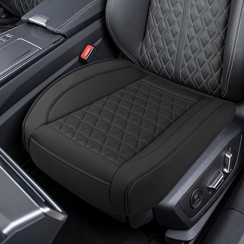 Luxury Faux Leather Car Seat Cover, Anti-Slip Waterproof Universal Front Bottom Seat Protector With Storage Pocket, Triangular Pattern Vehicle Seats