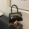 2026 Fashi Women's Mini PU Leather Handbag with Metal Chain Strap&Oversized Bow Top Handle Crossbody Bag for Decorative Purse
