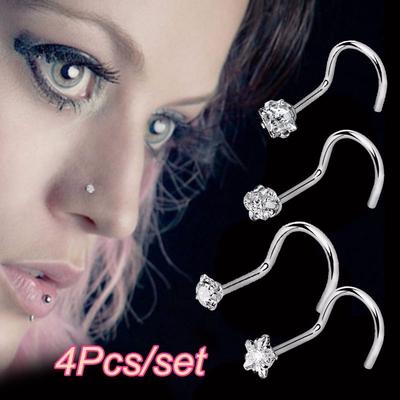 4 Stück/Set Diamant-Nasenstecker aus Edelstahl mit Strasssteinen, Nasenpiercing-Ringe für Frauen