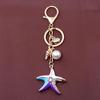 Sparkling Starfish Key Ring Zinc Metal Craftsmanship with Seashells Charm Keychain Pendant Beach Vacation Accessory