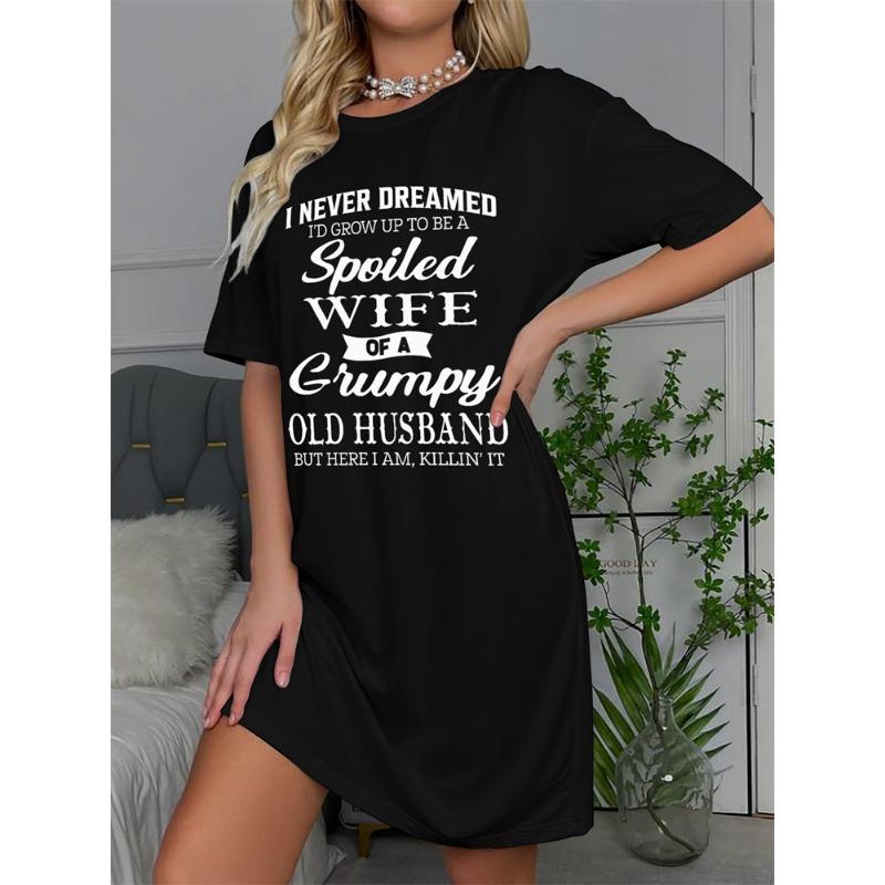 Summer Women's Nightgown Cute Round-Neck Short-Sleeve Dachshund Print Dress—Comfortable and Breathable Loungewear for Home