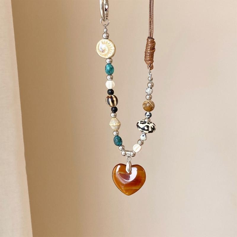 Stylish Beaded Chain Necklace Featuring Heart Charm Resin Alloy Design Neck Jewelry For Casual Formal Outfits