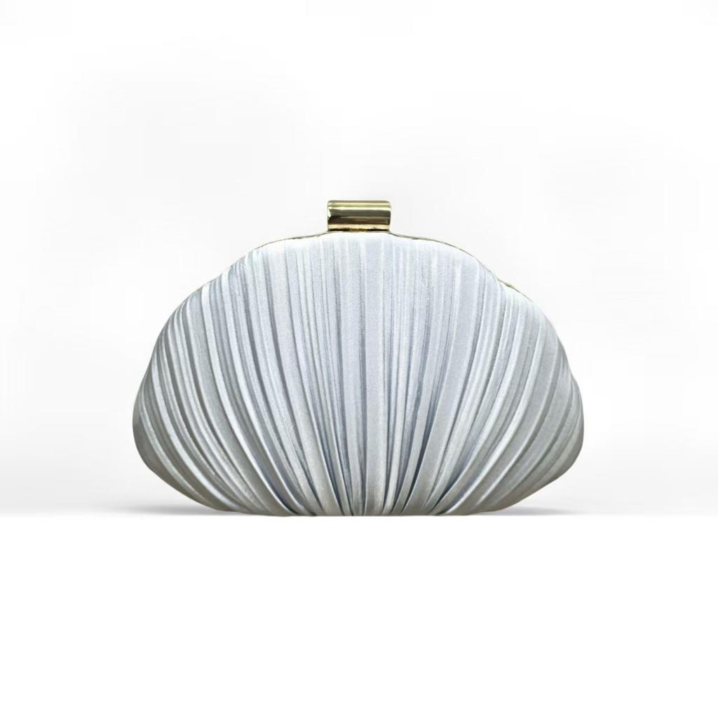 Shell Design Ruched Women Evening Bags Apricot Color Glitter Satin Luxury Party Dress Clutch Bags With Shoulder Chain Messenger