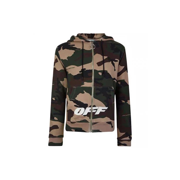 Off-White SS20 Camouflage Zip-Up Jacket Men Outerwear Military-Green OMBB033E181920219901