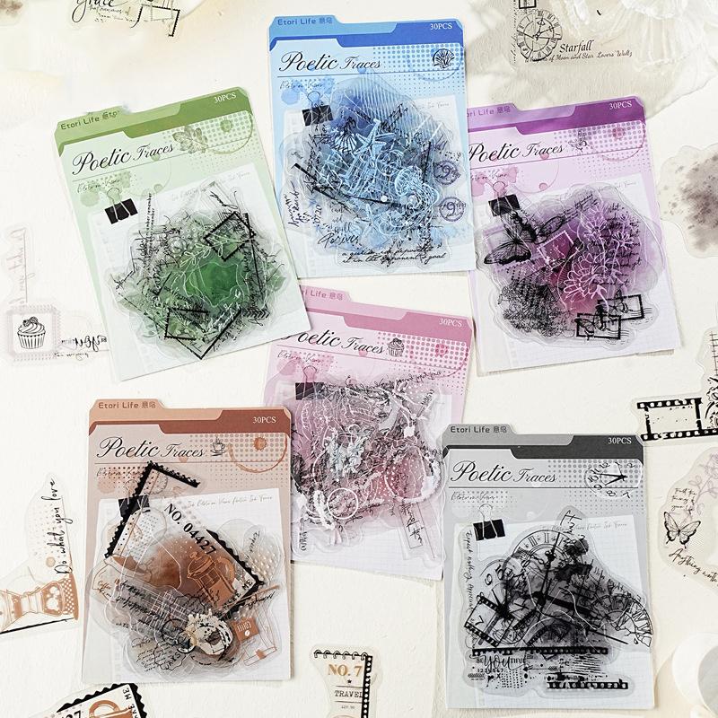JIANWU Poetry Ink Stain Series Vintage Plant Butterfly Border Landscape Material Collage PET Sticker Creative Journal Stationery