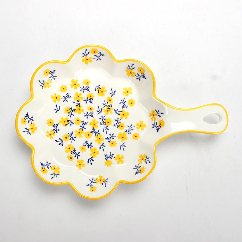 Charming Floral Ceramic Tableware Set: Underglaze Soup & Noodle Bowl, Deep Plate, Flower-Shaped Rice Bowl