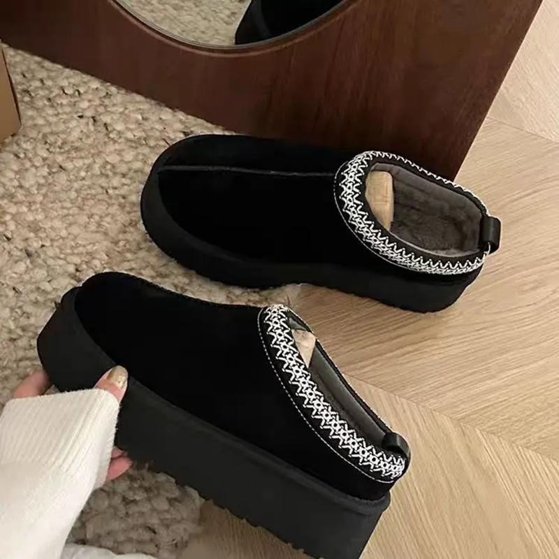 Anti-Slip Tazz Thick Bottom Mini Snow Boots Women's Winter Fleece Lined Warm Fur Slippers Toe Covering Slippers Cotton Shoes