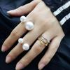 2 Pcs Women Faux Pearl Opening Adjustable Polished Lightweight Electroplated Prom Party Index Finger