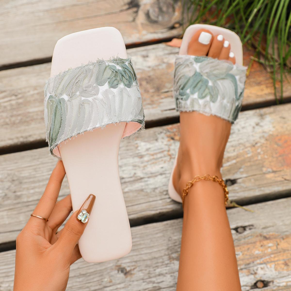 

Fashion Women s Slippers Summer Fresh Lace Sandals Splicing Green-blue Pink Color Sole Summer Smooth Satin Material Women Shoes 43 светло-зеленый