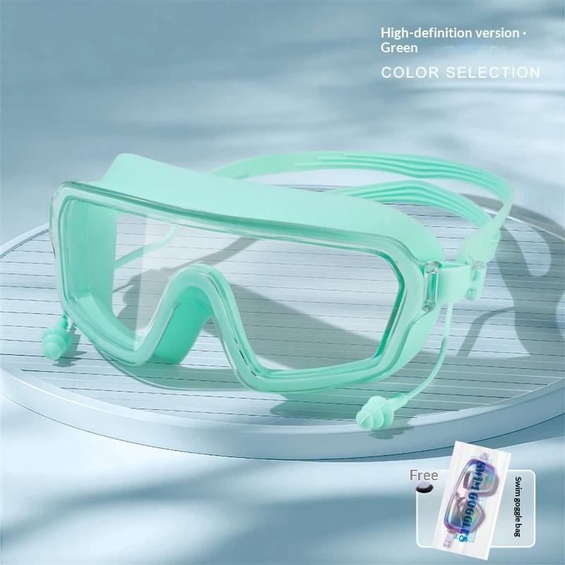 Large Frame Anti Fog Swim Goggles With Ear Plugs Panoramic Wide View Waterproof Swimming Glasses For Adults Pool Beach Water Spo