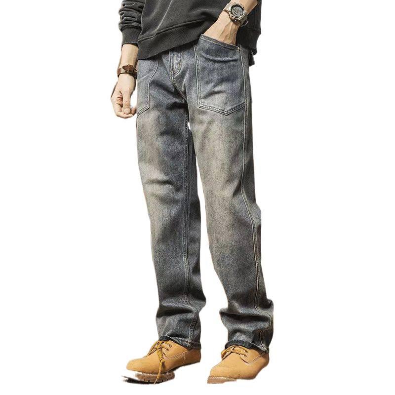 American retro men's jeans are comfortable and loose, straight washed, summer thin trendy casual long pants