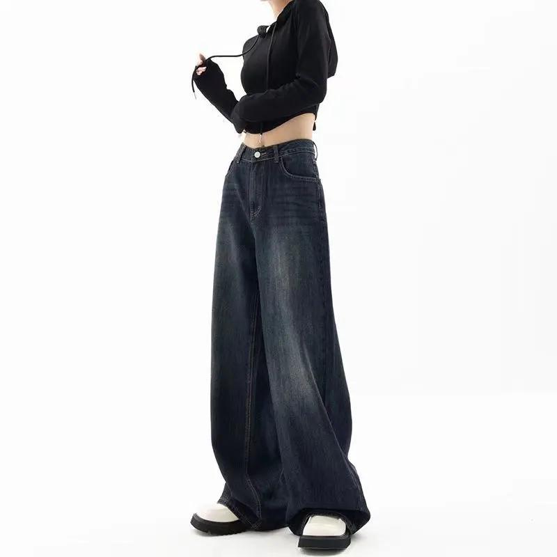 Autumn Spring Vintage Women Wide Leg Jeans Harajuku Baggy Denim Trousers Oversized Streetwear Y2k Autumn Pants