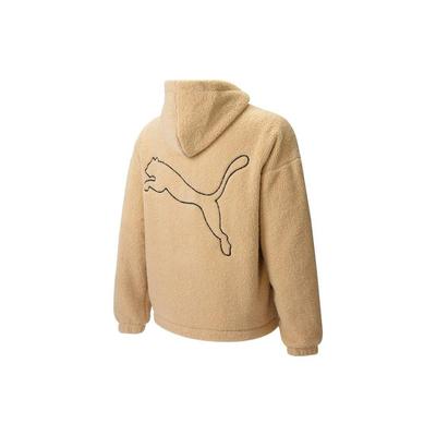 Puma FW22 Back Logo Print Sherpa Fleece Zip Hoodie Jacket Unisex Outerwear Coffee 539568-20