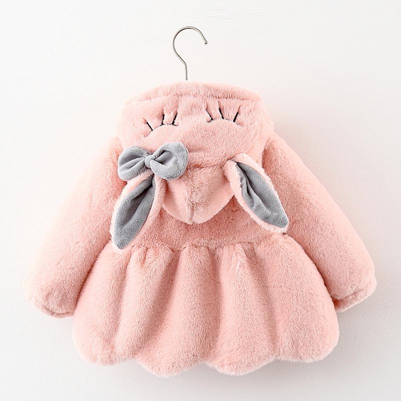 Winter Female Baby Cartoon Coat Hooded Female Infant Toddler Fur (free Bag)