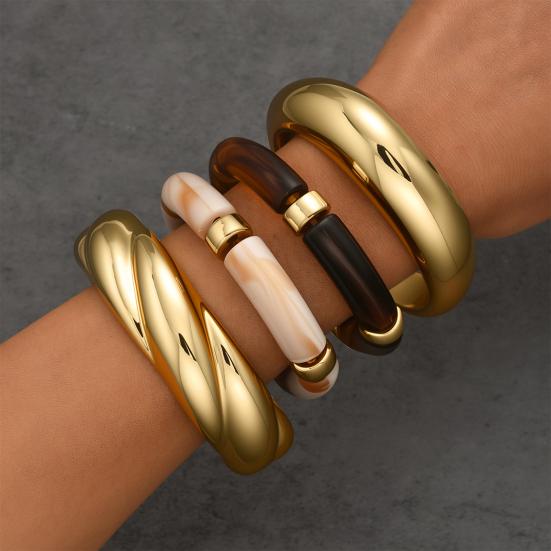 Set da 4 Pezzi Braccialetti da Donna Apribili Regolabili Metallo ad Alta Lucidatura Braccialetti Stratificati Resistenti all'Usura Braccialetti Impilabili Gioielli da Polso