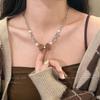 Flocking Bow Necklace Women's Retro Temperament Pearl Splicing Collarbone Chain New Trendy Versatile Neck Chain