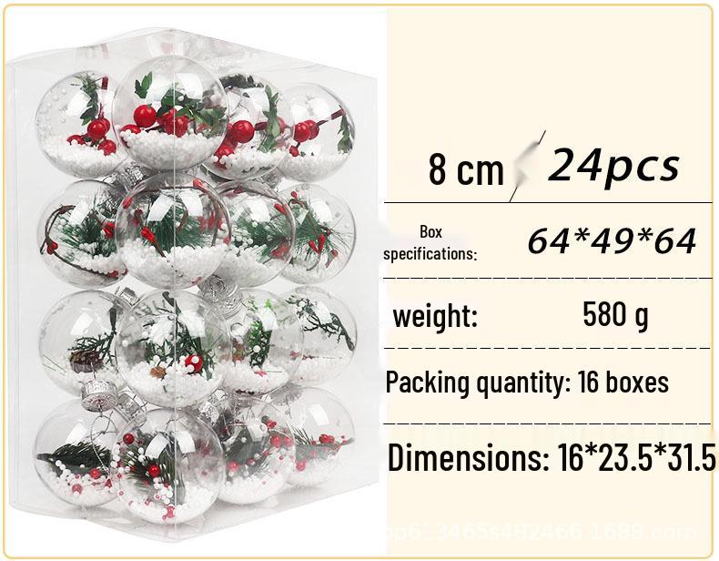8cm Transparent and Drop-Resistant Colorful Christmas Ball Ornaments - Set of 24 for Tree and Window Decorations