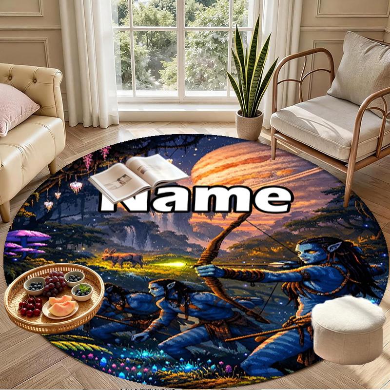 Custom Name Personalized Avatar Print Round Rug, Versatile Home Decor Carpet, for Playroom, Apartment, Balcony, Entryway, Hallway Gift