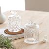 Floral Crystal Glass Relief Flower Candy Dish Swab Box Storage Jar with Lid, 5x3.5 Inches, 8 Oz, 1 Count