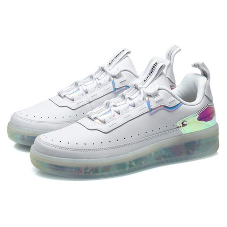 Li Ning CF Split Cow Leather, TPU Coverage Thermal Slip Resistant Low top Sports Casual Shoes Men's White Silver AGCP289-15