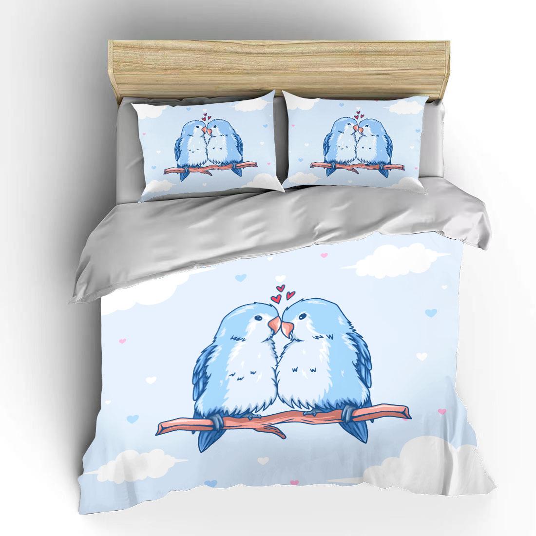 

Милый мультяшный комплект одеяла для двуспальной кровати с парой животных, европейский комплект постельного белья, домашний текстиль, роскошная наволочка, комплект постельного белья для спальни EU single(135x200cm)